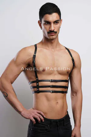 3 Row Men's Chest Harness, Stylish Accessory on T-Shirt - APFTM107