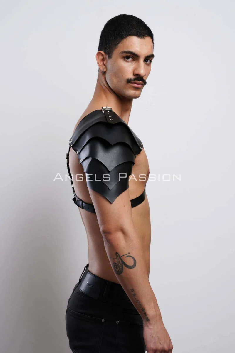 Leather festival armor harness black layered shoulder