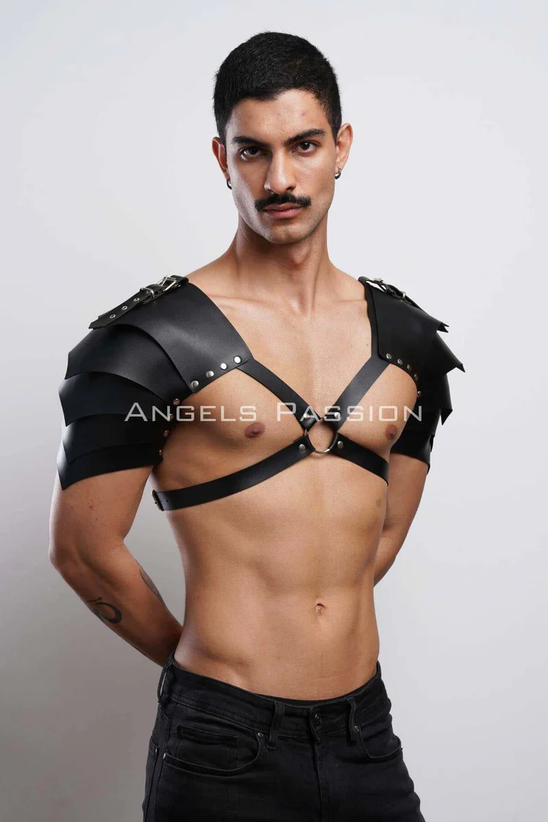Men's black studded shoulder armor