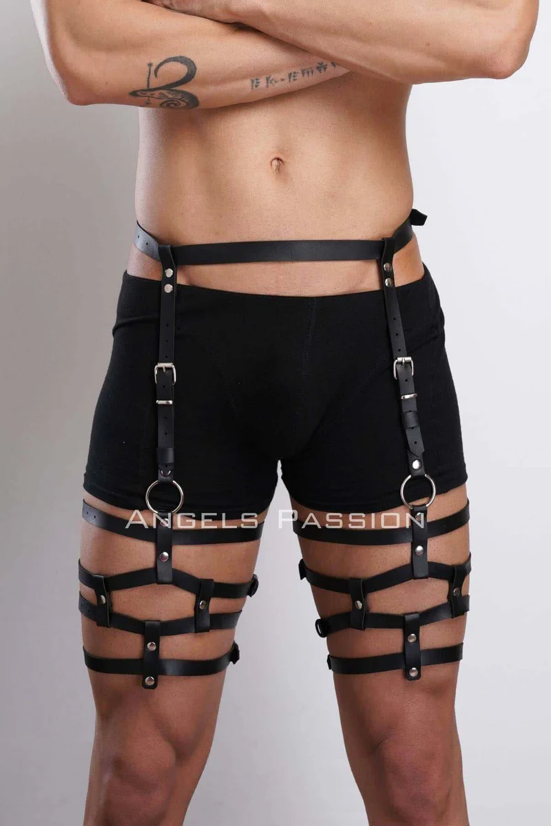 Black Leg Harness Straps Close-Up