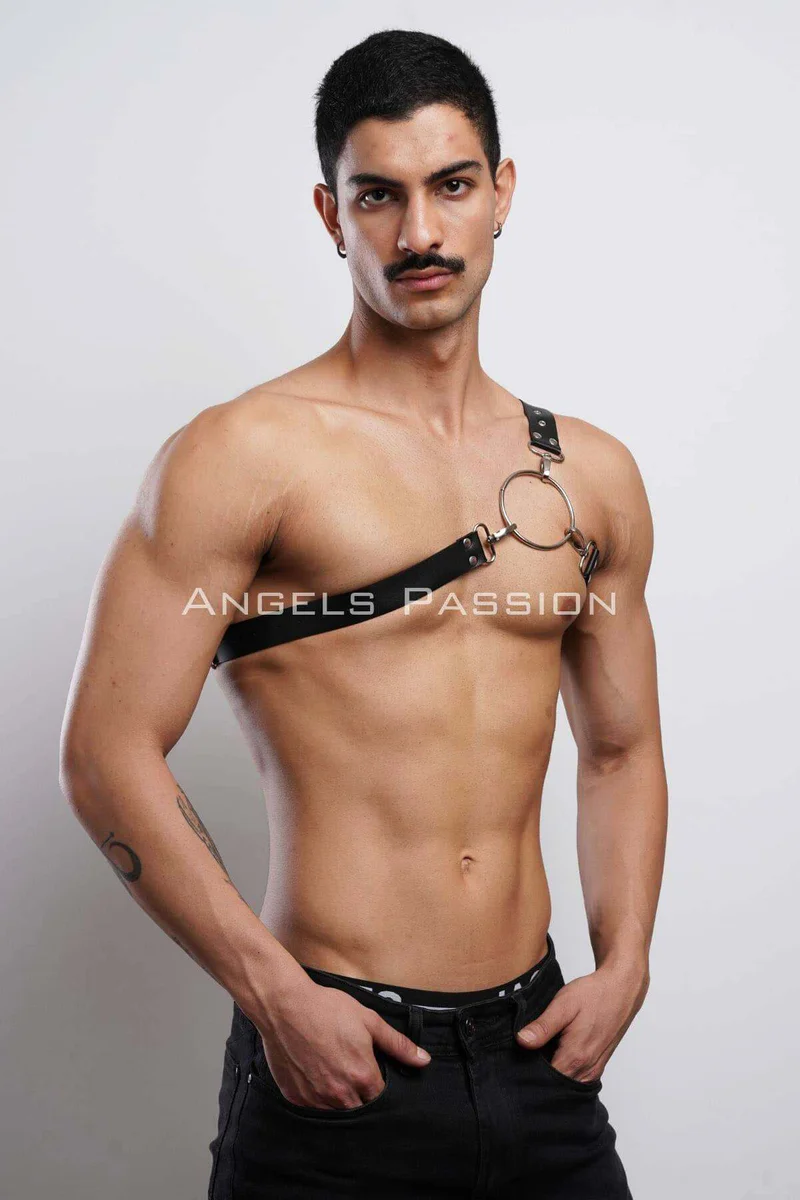 Vegan leather shoulder harness black chest harness