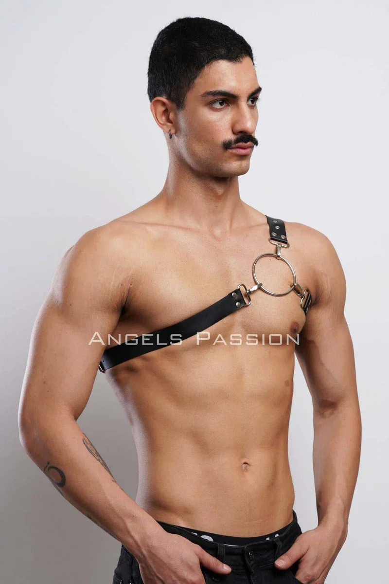 Festival black vegan leather chest harness
