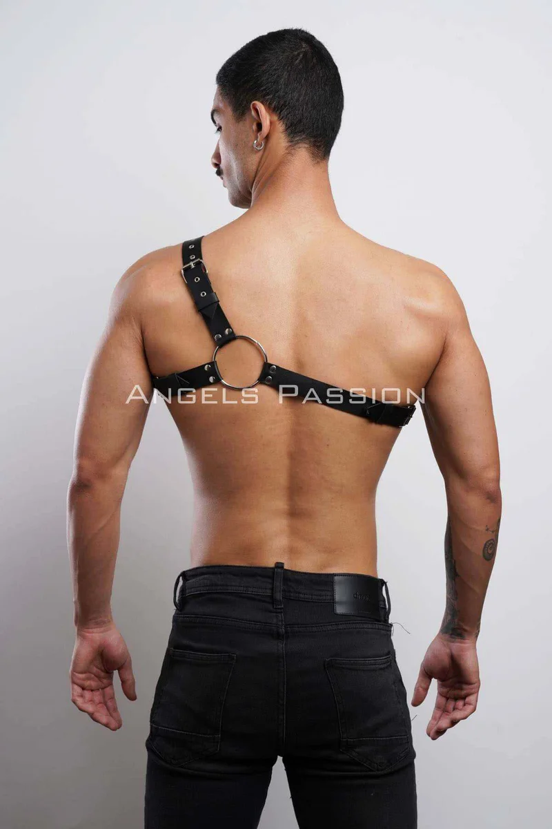 Festival black vegan leather harness on male model