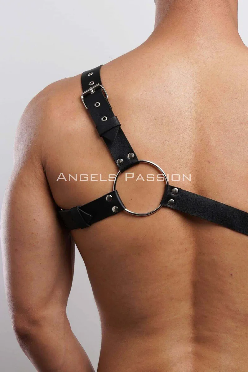Asymmetric black vegan leather harness with