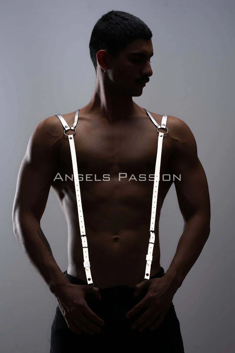 Reflective harness straps silver faux leather