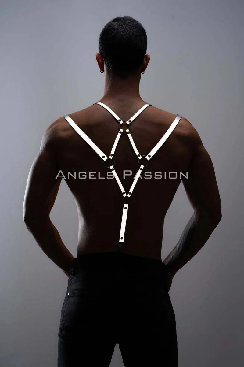 Reflective silver rave harness outfit with