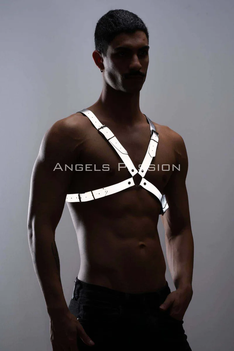 Reflective festival outfit with adjustable silver straps
