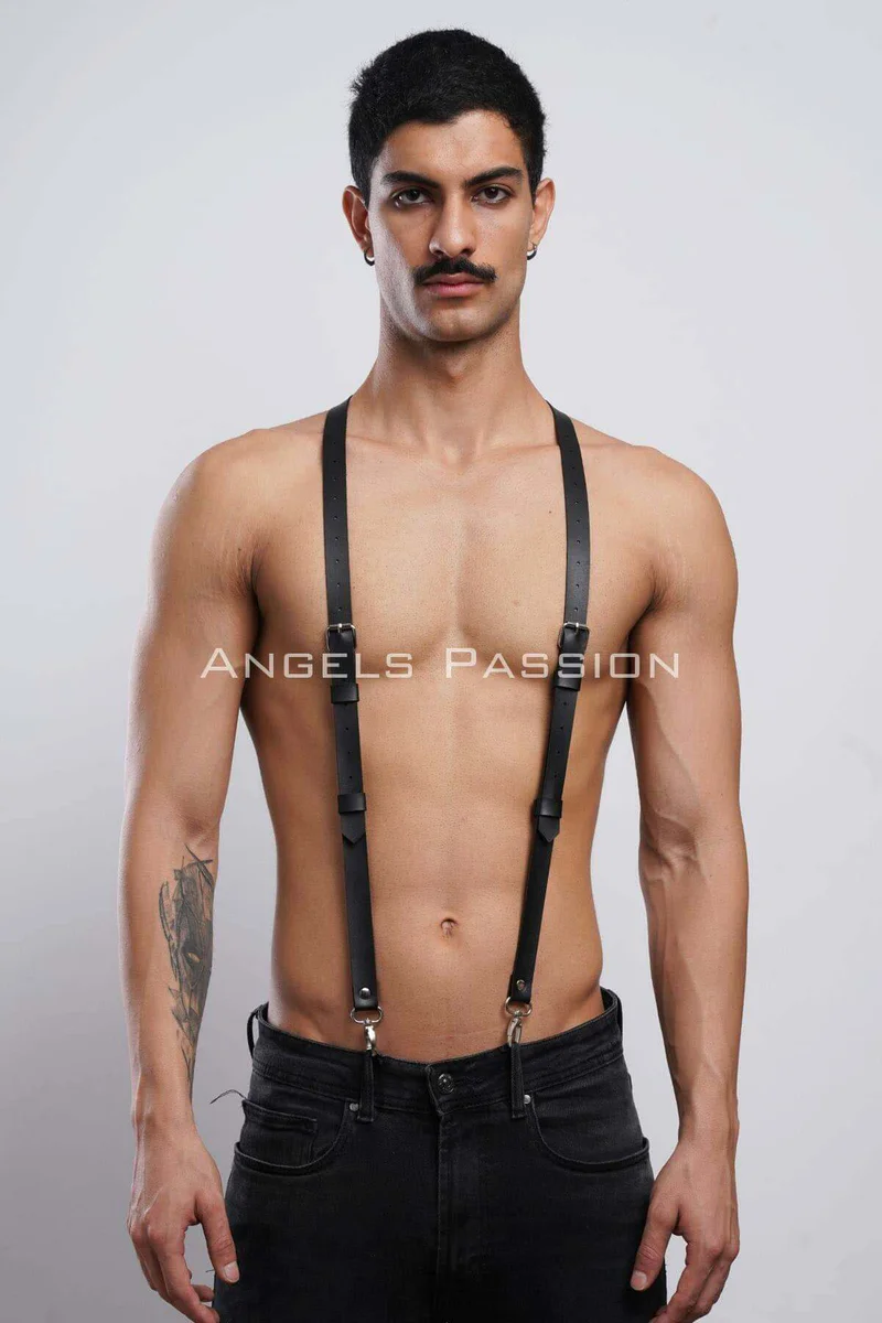 Faux Leather Shoulder Suspenders Front