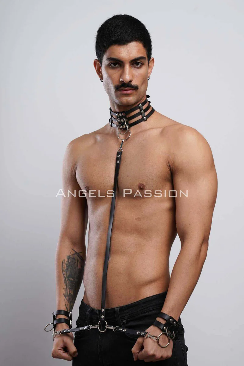 Black Faux Leather Collar Close-Up