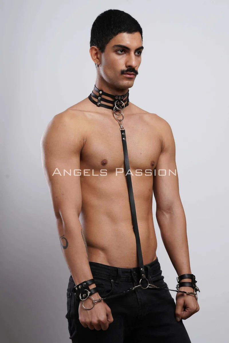 Black Vegan Leather Collar and C