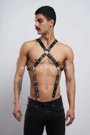 Stylish Men's Shirt Belt, Men's Trouser Suspender, Leather Chest Harness - APFTM84