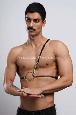Men's Leather Chest Harness with Shoulder Detail, Shirt Belt - APFTM110