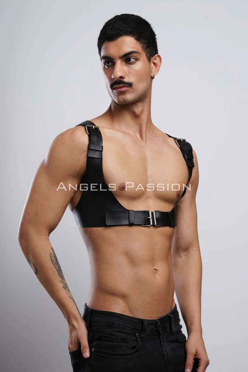 Fashion Chest Harness black faux leather chest harness