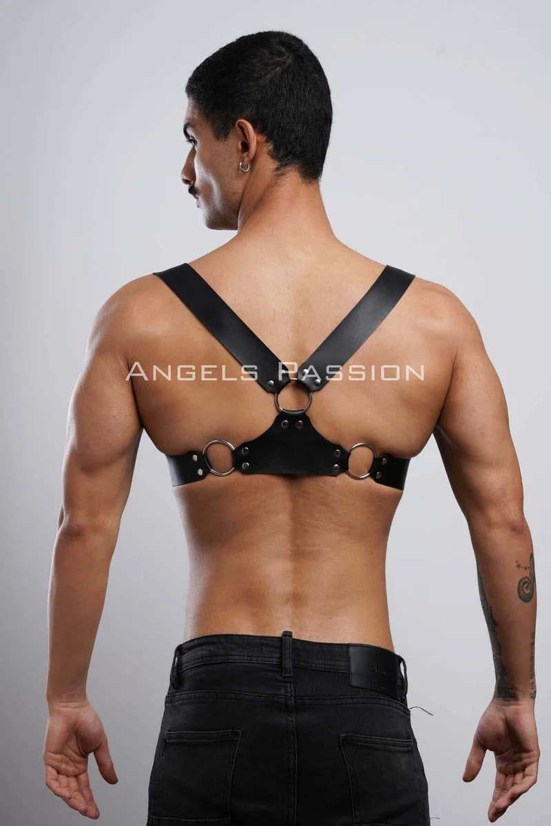 Black Faux Leather Chest Strap Accessory shown