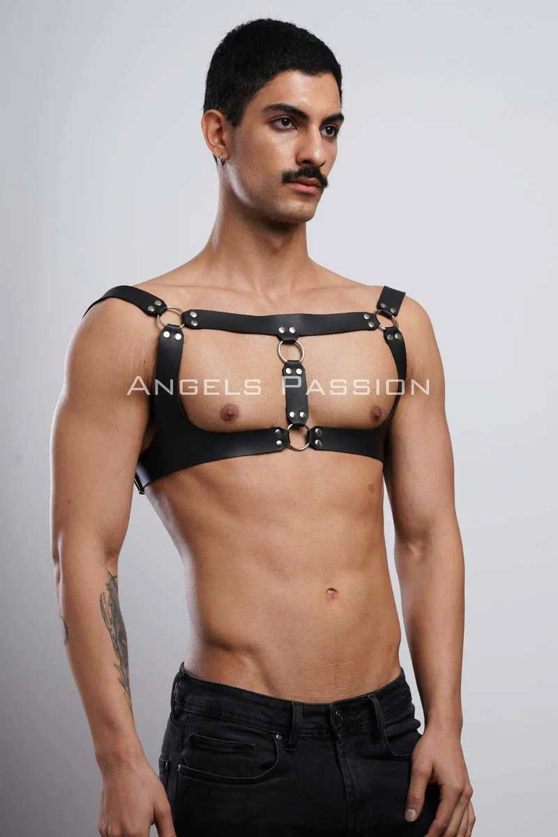 Mens festival harness black faux leather