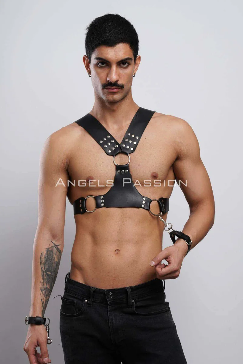 Black Vegan Leather Chest Harness with