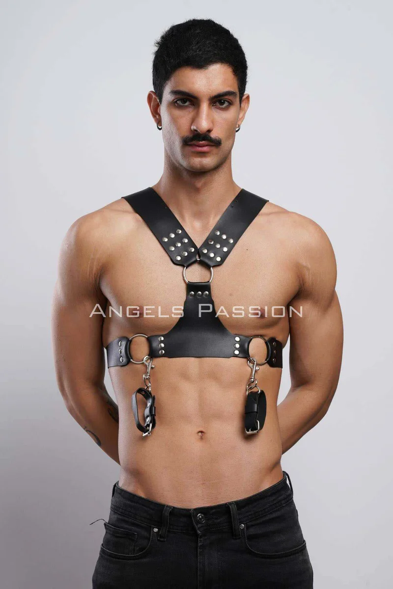 Men's black studded festival harness with