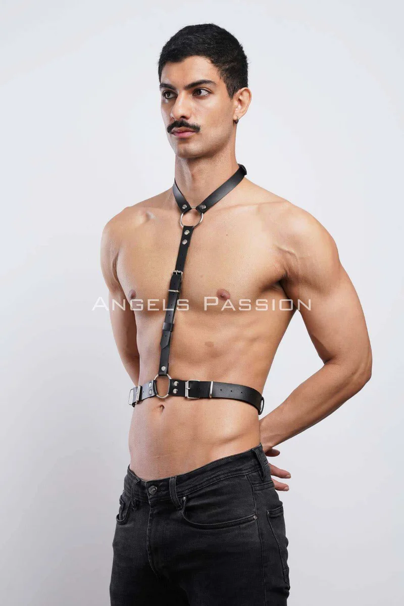 Halterneck chest harness, black