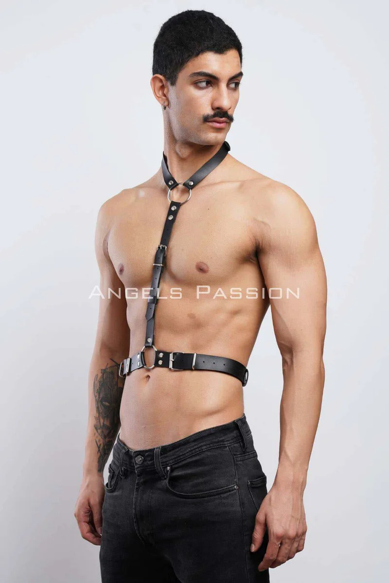 Faux leather fashion harness, black body