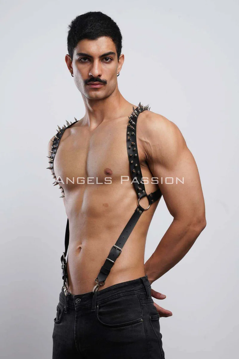 Black Spiked Harness Outfit Front View F
