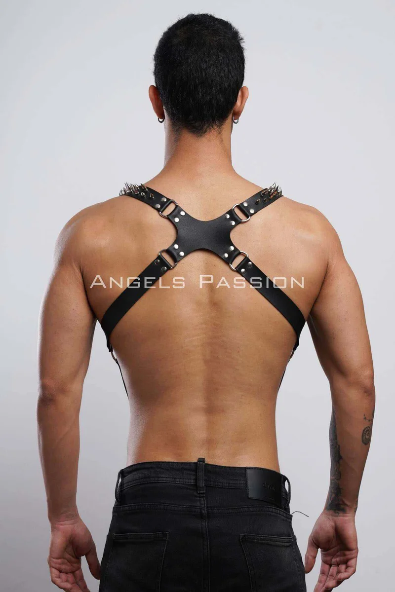 Festival black leather body harness