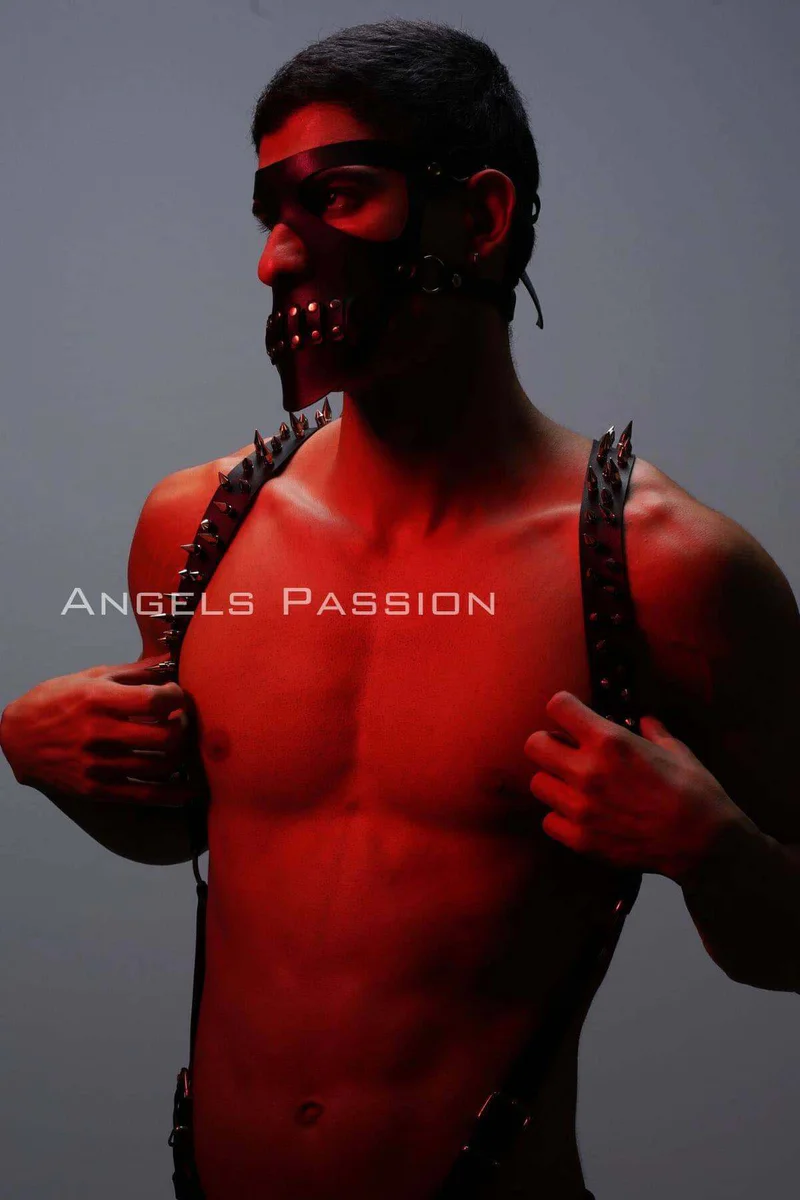 Mens Harness Spiked Black