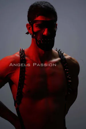 Men's Harness Set with Nail Detail and Mask, Men's Clubwear, Men's Chest Harness - APFTM204