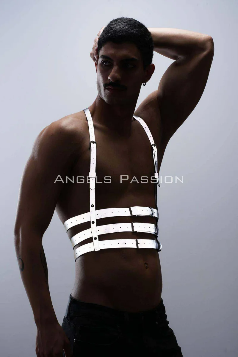 Grey Reflective Vegan Leather Chest Harness
