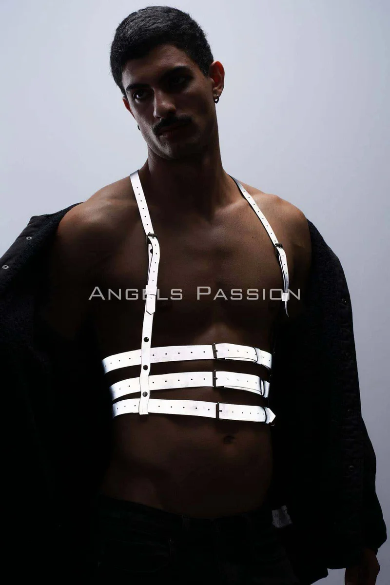 Reflective festival harness with silver straps