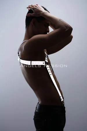 Reflective (Glow in the Dark) Men's Chest Harness, Reflective Trouser Suspenders, Clubwear - APFTM23