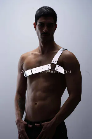 Reflective (Glow in the Dark) One-Shoulder Men's Chest Harness, Clubwear - APFTM32