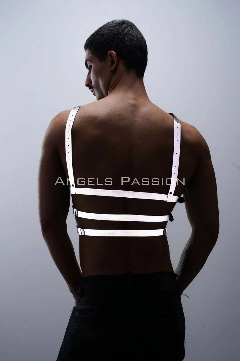 Festival outfit reflective silver body harness