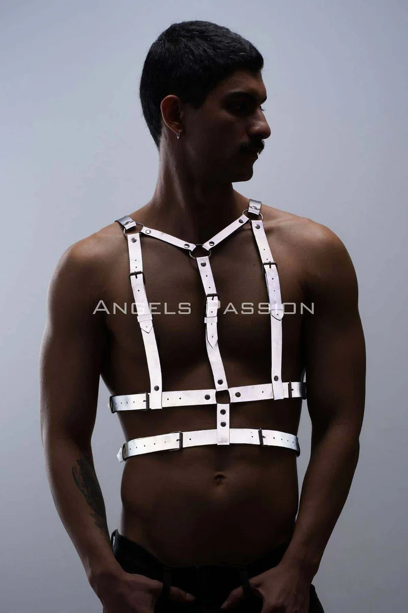 Reflective Chest Harness Front View Silver