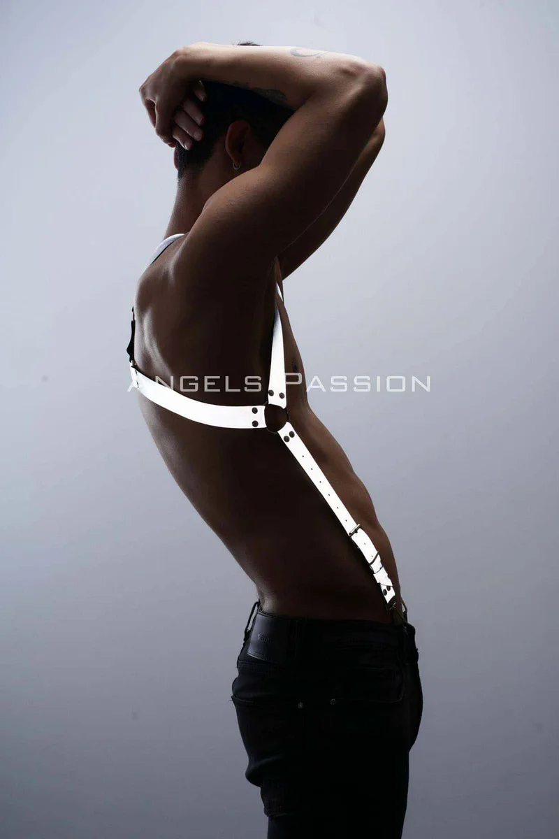 Reflective silver festival suspenders set with