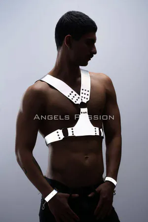 Glow in the Dark - Reflective Men's Harness, Cuffed Chest Harness Set - APFTM121