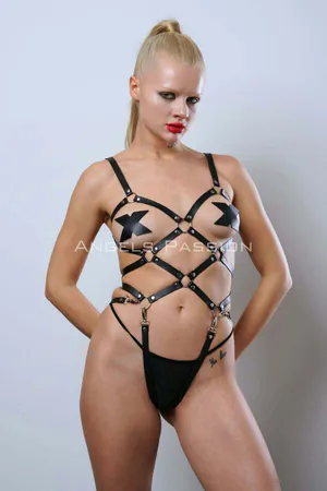 Leather Fancy Wear, Body-hugging Full Body Harness - APFT811
