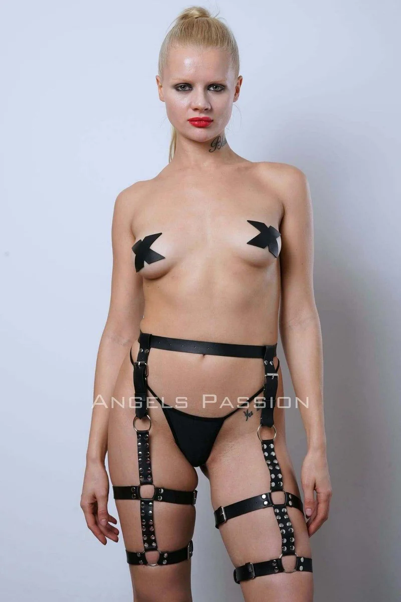 Leather Belt Leg Harness, Rivet Detailed Leather Leg Garter - APFT862