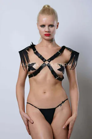 Shoulder Tassel Chest Harness, Leather Tasseled Shoulder Harness - APFT1240