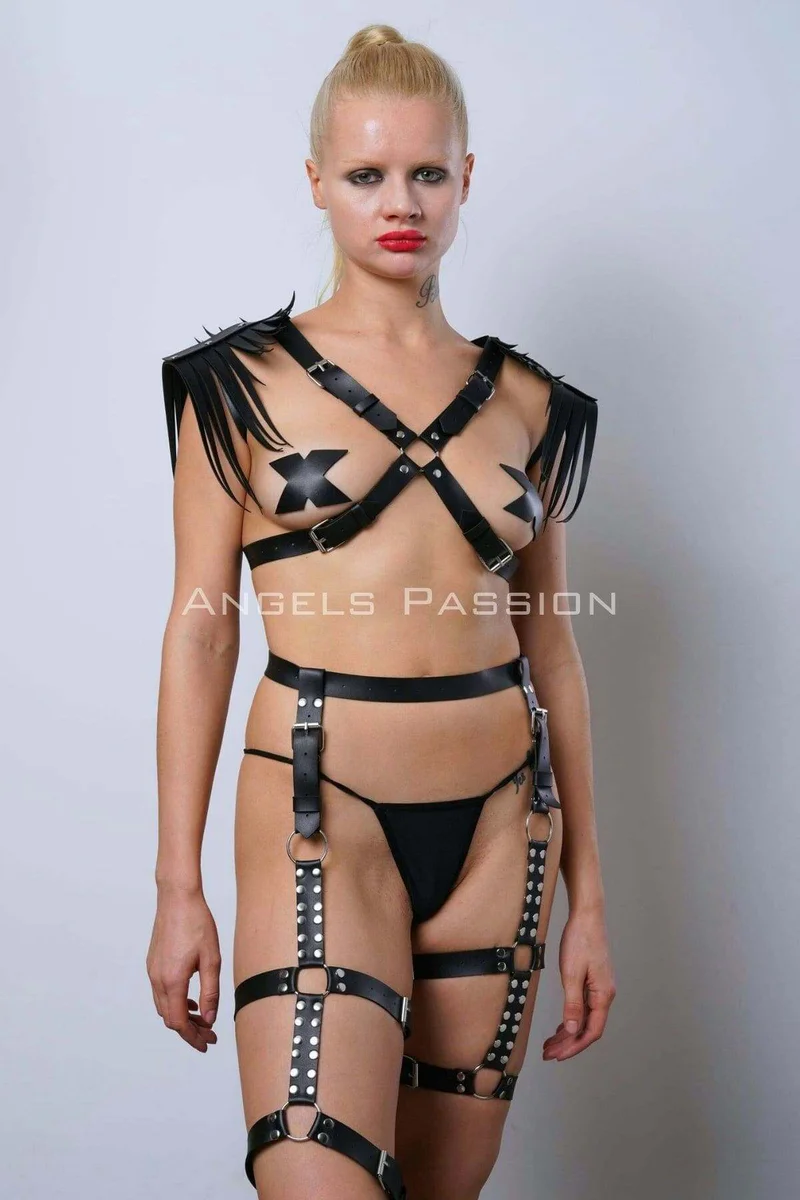 Black Faux Leather Garter Stra