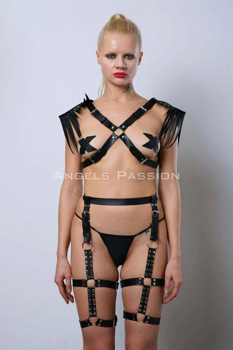 Full Body Harness Set Black Vegan Leather side