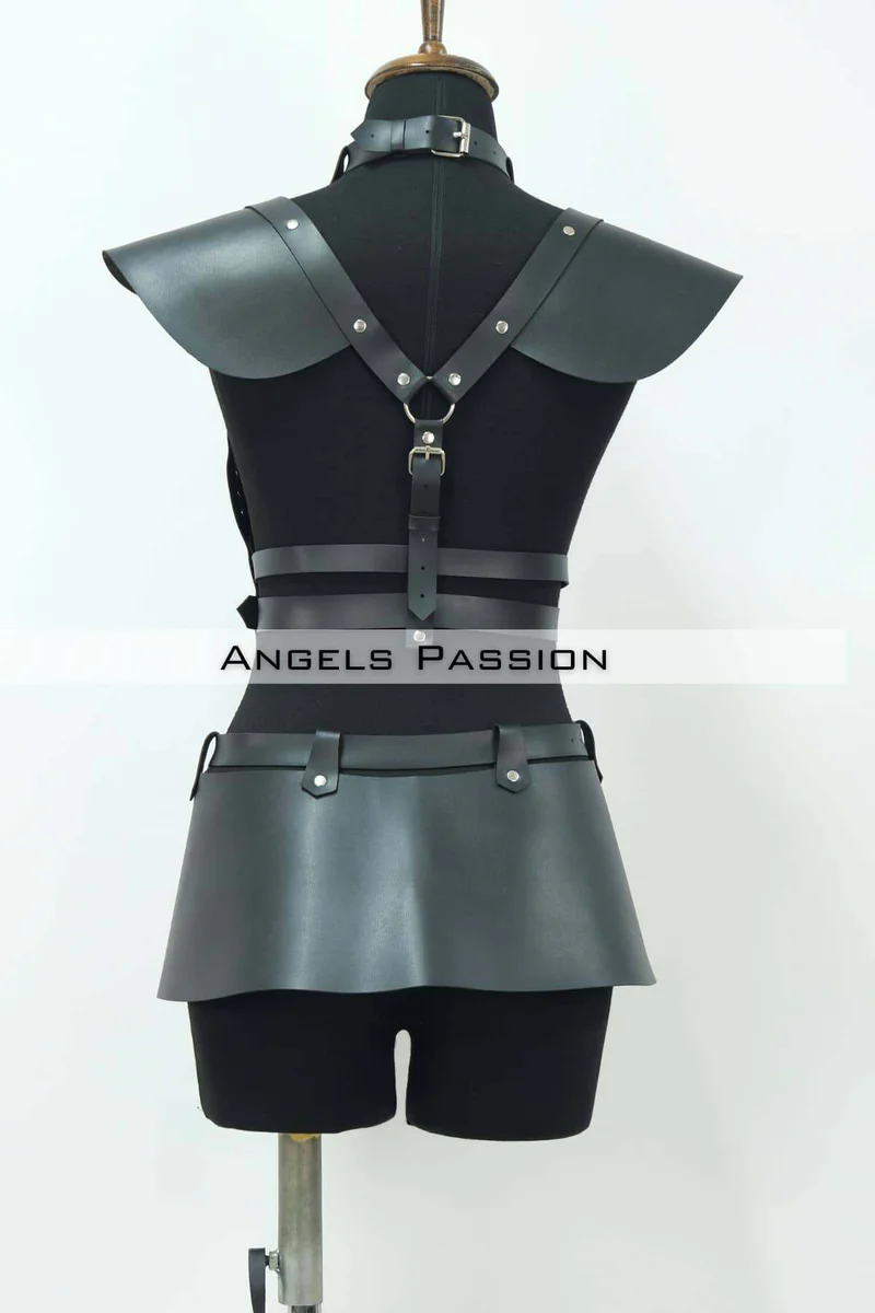 Leather Body Harness Top with Skirt - Adjustable Edgy Fashion