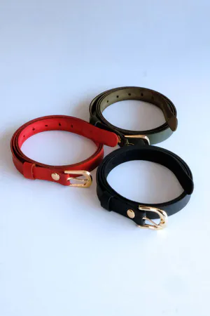 3-Piece Belt Set, Black - Red and Khaki Belt (Gold Accessory)