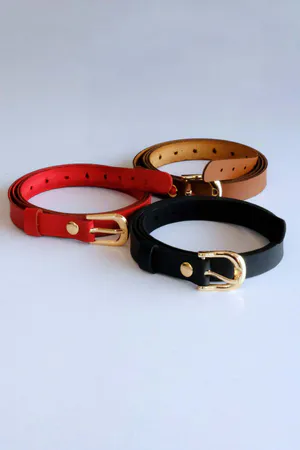 3-Piece Belt Set, Black - Red and Tan Belt (Gold Accessory)