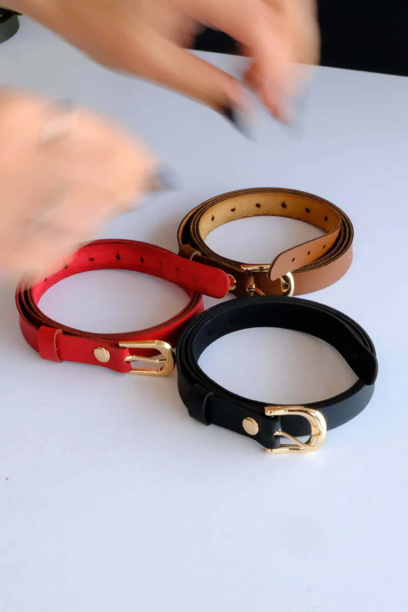 Three-piece festival faux leather cinch belt