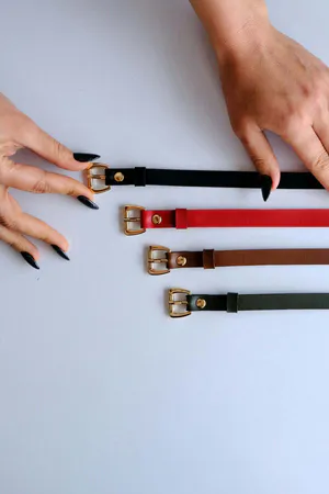 Belt Set of 4 - Gold Accessory - Black Belt - Red Belt - Khaki Belt - Tan Belt