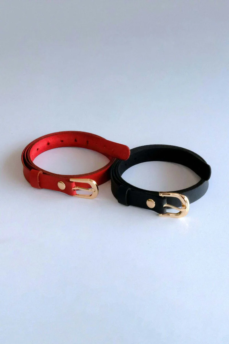 Slim Faux Leather Waist Belt Set