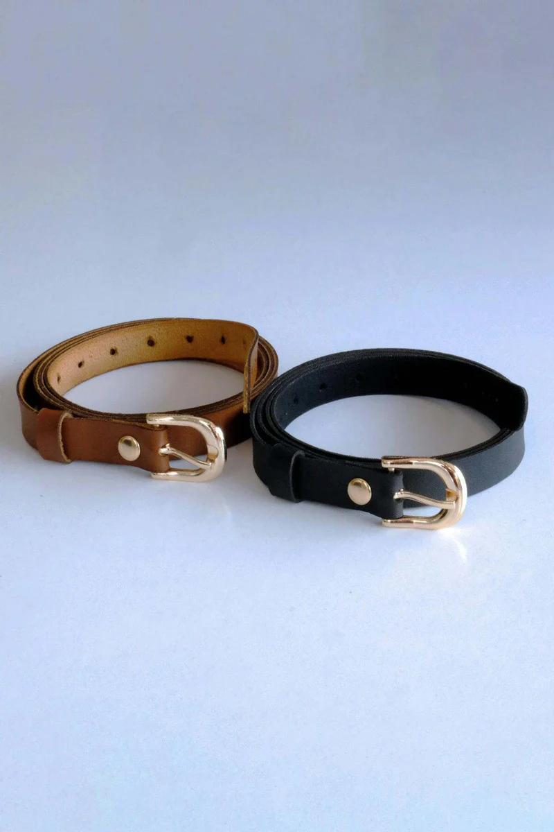 Black Slim Faux Leather Belt