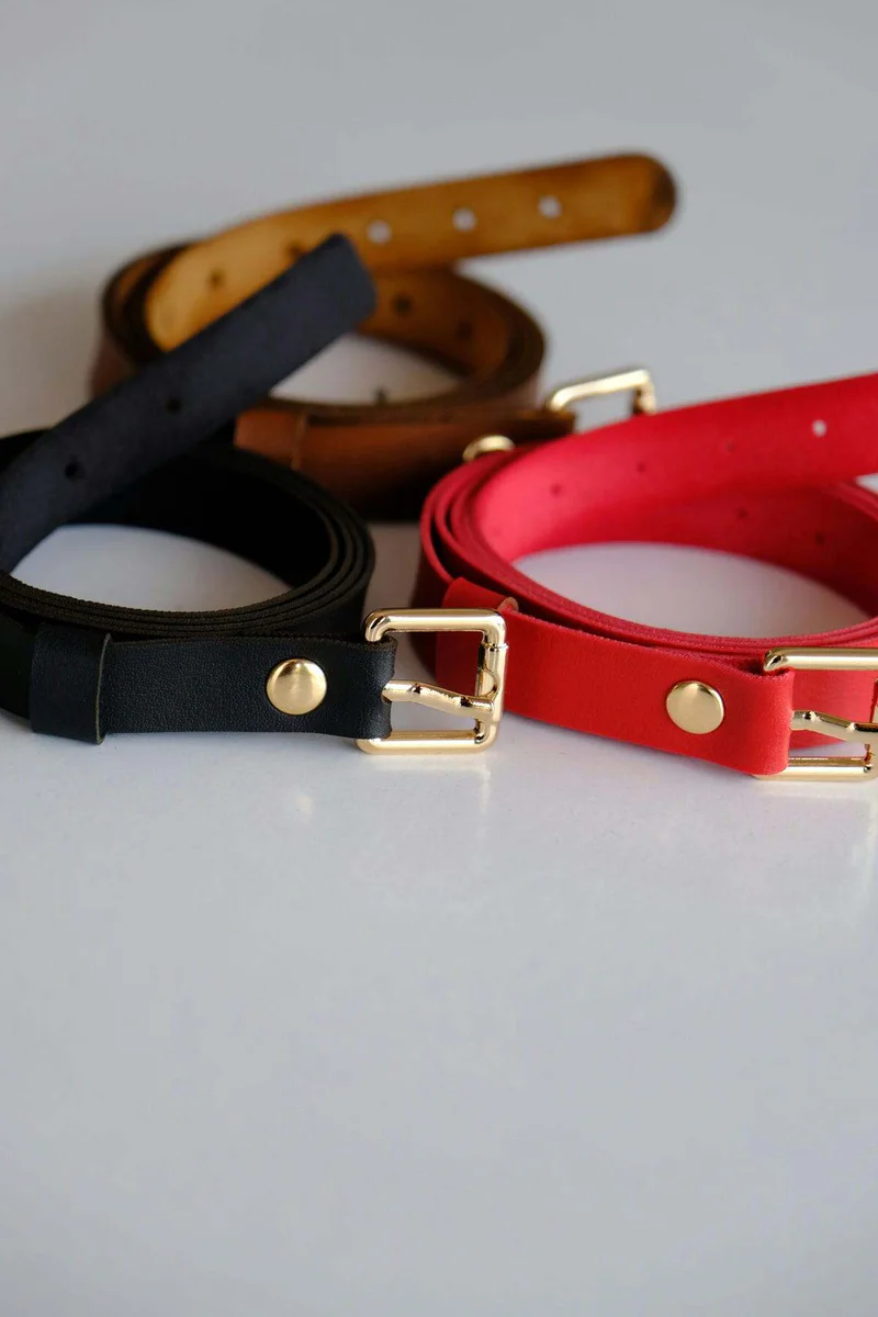 Red Faux Leather Belt Buck