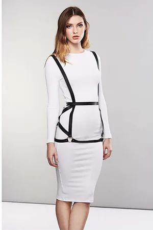 Sexy Leather Dress with Leather Harness - APFT1390