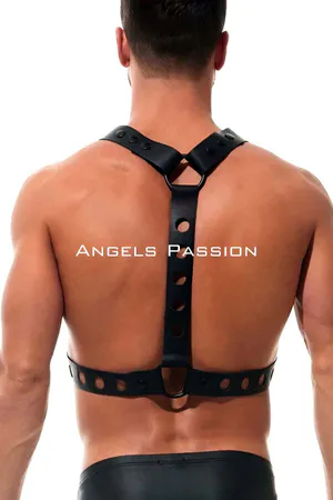 Round Detailed X Harness - Stylish Men's Chest Harness, Leather Harness - APFTM221